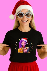 Tricou Huntrix K Pop Hunters Demon Art Girl Purple Santa Edition 2, din bumbac 100%, tricou negru, Copii | Dama | Barbat - Img 3