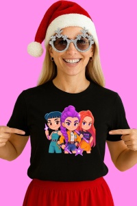 Tricou Huntrix K Pop Hunters Demon Grup Fete Ilustratie Colorata, din bumbac 100%, tricou negru, Copii | Dama | Barbat