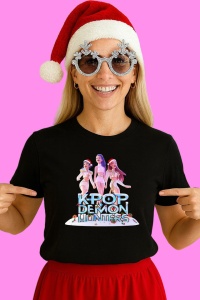 Tricou Huntrix K Pop Hunters Demon Grup Fete Stil Realist Concert, din bumbac 100%, tricou negru, Copii | Dama | Barbat - Img 3