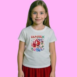 Tricou Huntrix K Pop Hunters Demon Grup Huntrix Craciun Festiv, din bumbac 100%, tricou alb, Copii | Dama | Barbat - Img 2