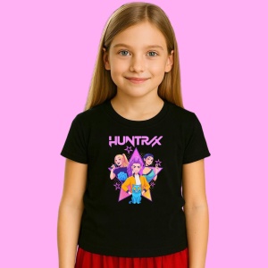 Tricou Huntrix K Pop Hunters Demon Huntrix Star Cu Derpy, din bumbac 100%, tricou negru, Copii | Dama | Barbat