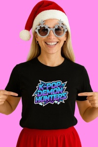 Tricou Huntrix K Pop Hunters Demon Logo Kpop Demon Hunters Vector, din bumbac 100%, tricou negru, Copii | Dama | Barbat - Img 2