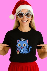 Tricou Huntrix K Pop Hunters Demon Pisica Albastra Joben Magic, din bumbac 100%, tricou negru, Copii | Dama | Barbat - Img 2