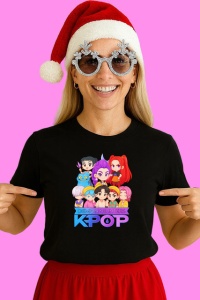 Tricou Huntrix K Pop Hunters Demon Poster Kpop Demon Hunters Chibi, din bumbac 100%, tricou negru, Copii | Dama | Barbat - Img 2