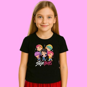 Tricou Huntrix K Pop Hunters Demon Saja Boys Grup Chibi Colorat, din bumbac 100%, tricou negru, Copii | Dama | Barbat - Img 2