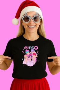 Tricou Huntrix K Pop Hunters Demon Saja Boys Pastel Grup Portret, din bumbac 100%, tricou negru, Copii | Dama | Barbat