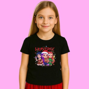 Tricou Huntrix K Pop Hunters Demon Trio Artwork Final, din bumbac 100%, tricou negru, Copii | Dama | Barbat - Img 2