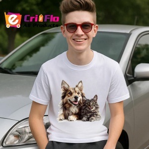 Tricou Husky Siberian si pisica gri legatura puternica Copii | Dama | Barbat Barbat - Img 9