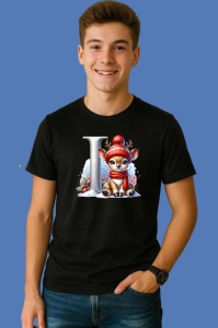 Tricou I Litera Craciun Cu Ren Si Fulgi, din bumbac 100% Copii | Dama | Barbat - Img 2