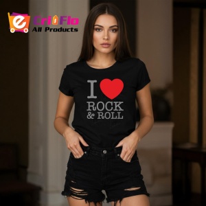 Tricou I Love Rock And Roll Inima Rosie, din bumbac 100%, tricou negru Copii | Dama | Barbat - Img 7