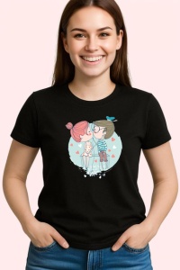 Tricou I Love You Cuplu Indragostit Ilustratie Colorata, din bumbac 100%, tricou negru Copii | Dama | Barbat - Img 3
