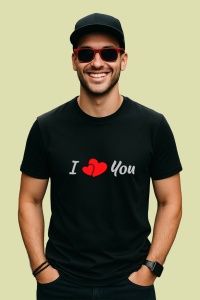 Tricou I Love You Heart, din bumbac 100%, tricou negru, Dama | Barbat - Img 2