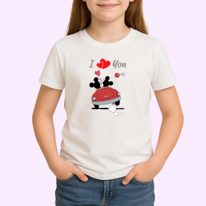 Tricou I Love You Mickey In Masina Rosie, din bumbac 100% , tricou alb pentru Copii | Dama | Barbat - Img 2