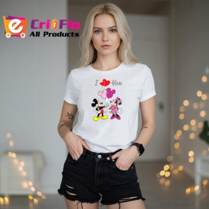 Tricou I Love You Mickey Si Minnie Mouse Impreuna, din bumbac 100% , tricou alb pentru Copii | Dama | Barbat - Img 7