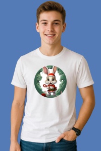 Tricou Iepuras Cu Fes Mos Craciun, din bumbac 100% Copii | Dama | Barbat - Img 2