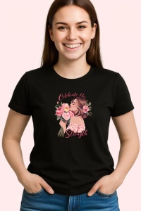 Tricou Ilustratie Femeie Cu Flori Sarbatoare Forta, din bumbac 100%, tricou negru Copii | Dama | Barbat