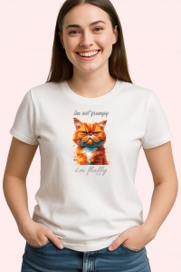 Tricou Im Not Grumpy Im Fluffy Pisica Portocalie, din bumbac 100% , tricou alb pentru Copii | Dama | Barbat
