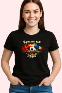 Tricou Inima Mea Bate In Culorile Echipei Romania Fotbal, din bumbac 100%, tricou negru Copii | Dama | Barbat - Img 3