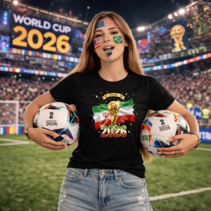 Tricou Iran World Cup 2026 Fifa V2, din bumbac 100%, tricou negru, Copii | Dama | Barbat - Img 9