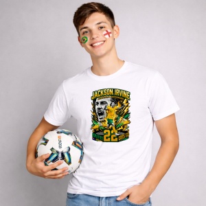 Tricou Jackson Irvine Australia World Cup Fifa 2026, din bumbac 100%, tricou alb, Copii | Dama | Barbat - Img 2