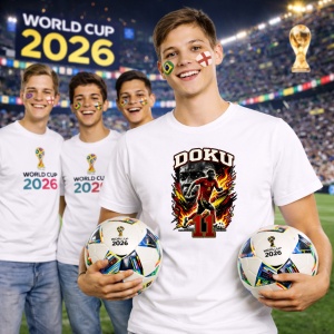 Tricou Jeremy Doku Belgium World Cup Fifa 2026, din bumbac 100%, tricou alb, Copii | Dama | Barbat - Img 7