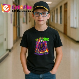 Tricou Joker in flacari stil colorat, Copii | Dama | Barbat , tricou negru