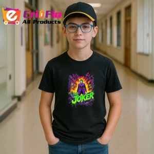 Tricou Joker oras in flacari fundal rosu si galben, Copii | Dama | Barbat , tricou negru - Img 5