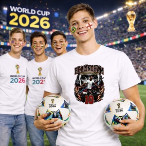 Tricou Jude Bellingham England World Cup Fifa 2026, din bumbac 100%, tricou alb, Copii | Dama | Barbat - Img 7