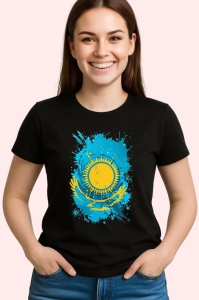 Tricou Kazakhstan Steag Splash Art, Copii | Dama | Barbat, culoare negru - Img 4