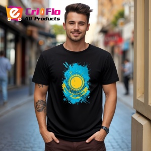 Tricou Kazakhstan Steag Splash Art, Copii | Dama | Barbat, culoare negru - Img 5