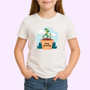 Tricou Keep Growing Ghiveci Planta Mesaj Inspirational, din bumbac 100% , tricou alb pentru Copii | Dama | Barbat - Img 2