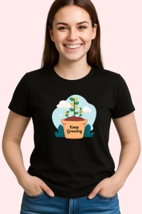 Tricou Keep Growing Ghiveci Planta Mesaj Inspirational, din bumbac 100%, tricou negru Copii | Dama | Barbat - Img 3