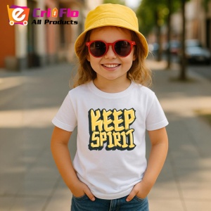 Tricou Keep Spirit Font 3D Galben Text Motivational, din bumbac 100% , tricou alb pentru Copii | Dama | Barbat - Img 5