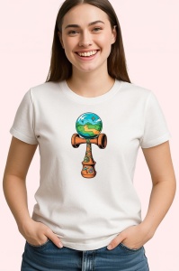 Tricou Kendama glob pamantesc cu peisaj natura, din bumbac 100%, tricou alb, Copii | Dama | Barbat - Img 2