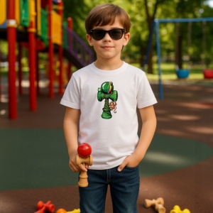 Tricou Kendama jungla cu maimuta si papagal design verde, din bumbac 100%, tricou alb, Copii | Dama | Barbat - Img 3