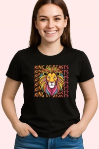 Tricou King Of Beasts Leu Colorat Coroana V1, din bumbac 100%, tricou negru Copii | Dama | Barbat - Img 3