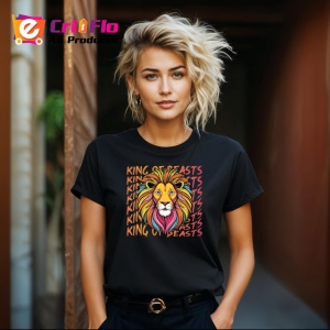 Tricou King Of Beasts Leu Colorat Coroana V1, din bumbac 100%, tricou negru Copii | Dama | Barbat - Img 8