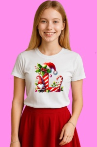 Tricou L Litere Craciun Cu Spiridus Si Caciula Mos, din bumbac 100% Copii | Dama | Barbat - Img 3