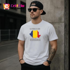 Tricou La Multi Ani Romania Harta Tricolor Steag, din bumbac 100% , tricou alb pentru Copii | Dama | Barbat - Img 9