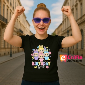 Tricou Labubu birthday multiplu, Unisex Dama si Barbat | Copii, Culoare Negru - Img 3