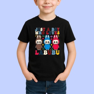Tricou Labubu boy loves, Unisex Dama si Barbat | Copii, Culoare Negru - Img 2