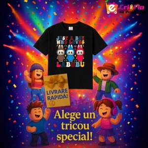 Tricou Labubu boy loves, Unisex Dama si Barbat | Copii, Culoare Negru - Img 11