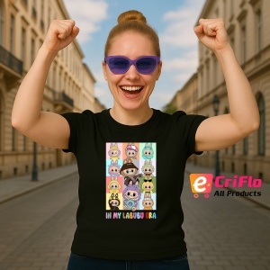 Tricou Labubu culori fete, Unisex Dama si Barbat | Copii, Culoare Negru - Img 3