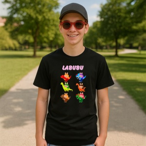 Tricou Labubu dino culori, Unisex Dama si Barbat | Copii, Culoare Negru - Img 4