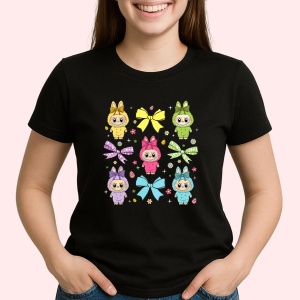 Tricou Labubu fundite colorate, Unisex Dama si Barbat | Copii, Culoare Negru