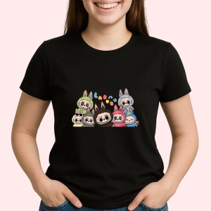 Tricou Labubu gasca completa, Unisex Dama si Barbat | Copii, Culoare Negru