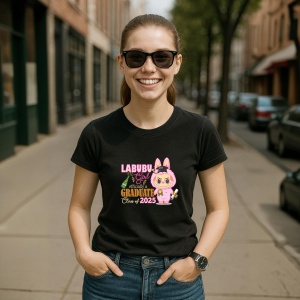 Tricou Labubu graduata roz, Unisex Dama si Barbat | Copii, Culoare Negru - Img 5