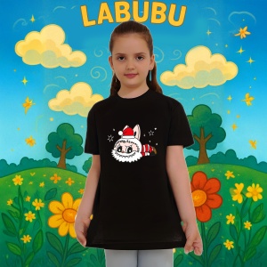 Tricou Labubu mos culcat, Unisex Dama si Barbat | Copii, Culoare Negru - Img 8