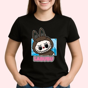 Tricou Labubu negru clasic, Unisex Dama si Barbat | Copii, Culoare Negru