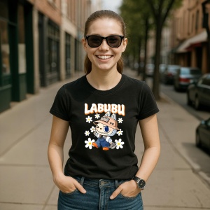 Tricou Labubu palarie tiger, Unisex Dama si Barbat | Copii, Culoare Negru - Img 5